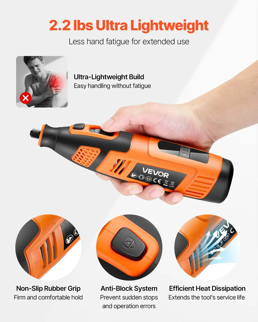 VEVOR 119-Piece Cordless Rotary Tool Kit, DC12V Portable Mini Power Rotary Tool, 28-Level Speed 5000-32000 RPM Multi-Purpose DIY Tools for Engraving, Sanding, Polishing, Carving, Cutting, DIY Crafts