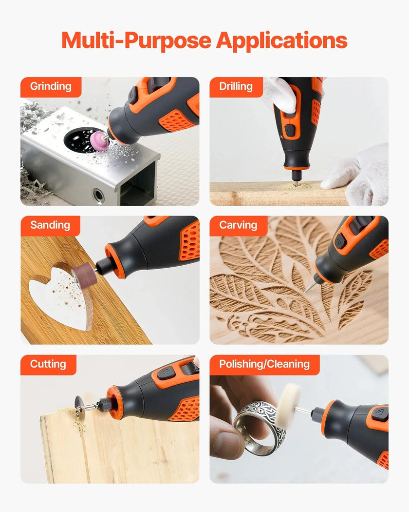 VEVOR 119-Piece Cordless Rotary Tool Kit, DC12V Portable Mini Power Rotary Tool, 28-Level Speed 5000-32000 RPM Multi-Purpose DIY Tools for Engraving, Sanding, Polishing, Carving, Cutting, DIY Crafts