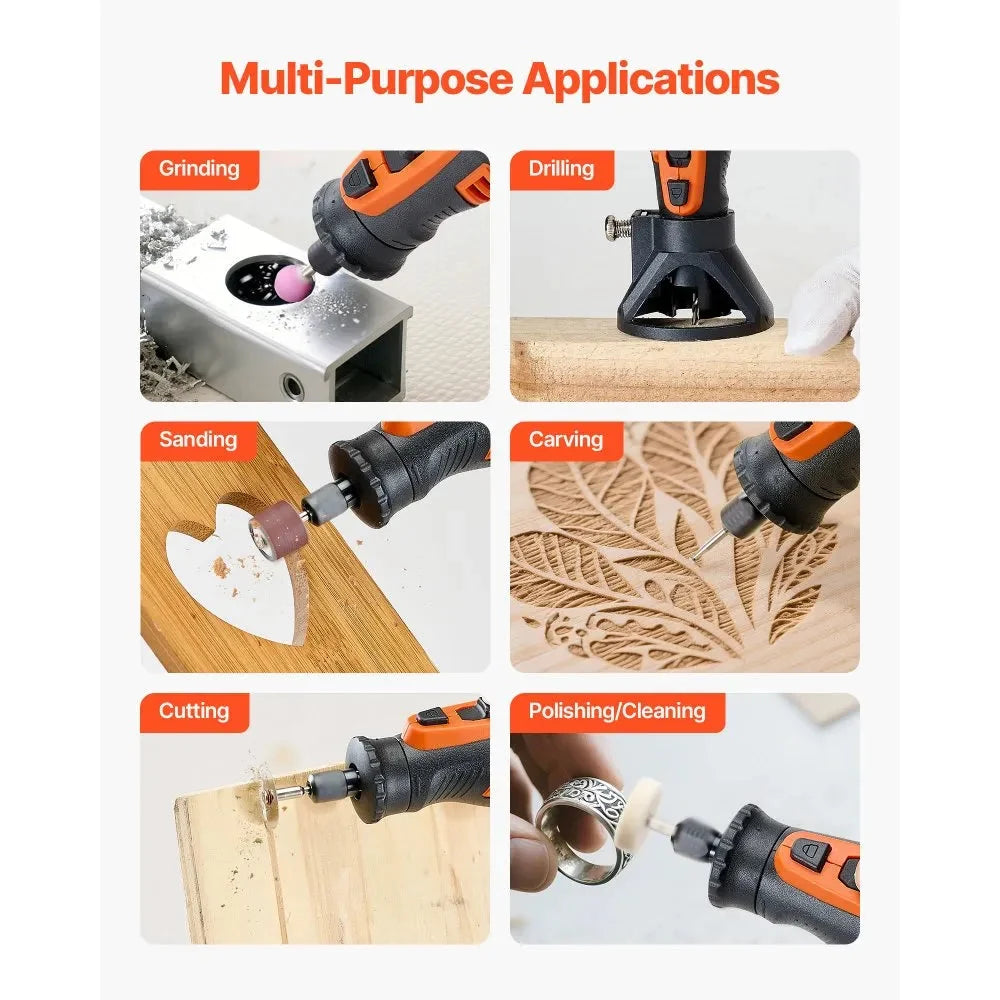 VEVOR 136-Piece Cordless Rotary Tool Kit, DC8V Portable Mini Power Rotary Tool, 5 Speeds 5000-30000RPM Multi-Purpose DIY Tools for Engraving, Sanding, Polishing, Carving, Grinding, Cutting, DIY Craft