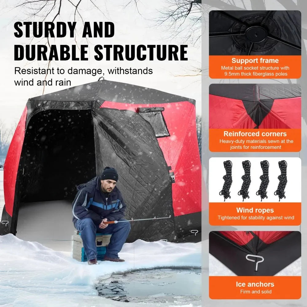 VEVOR Portable Ice Shelter, 4-6 Person Insulated Pop-Up Ice Fishing Tent, 50 Square Feet Fishable Area, Thermal Ice Shanty for Winter Fishing, Ice Cube with Anchors, Ropes, Carrying Bag, 130
