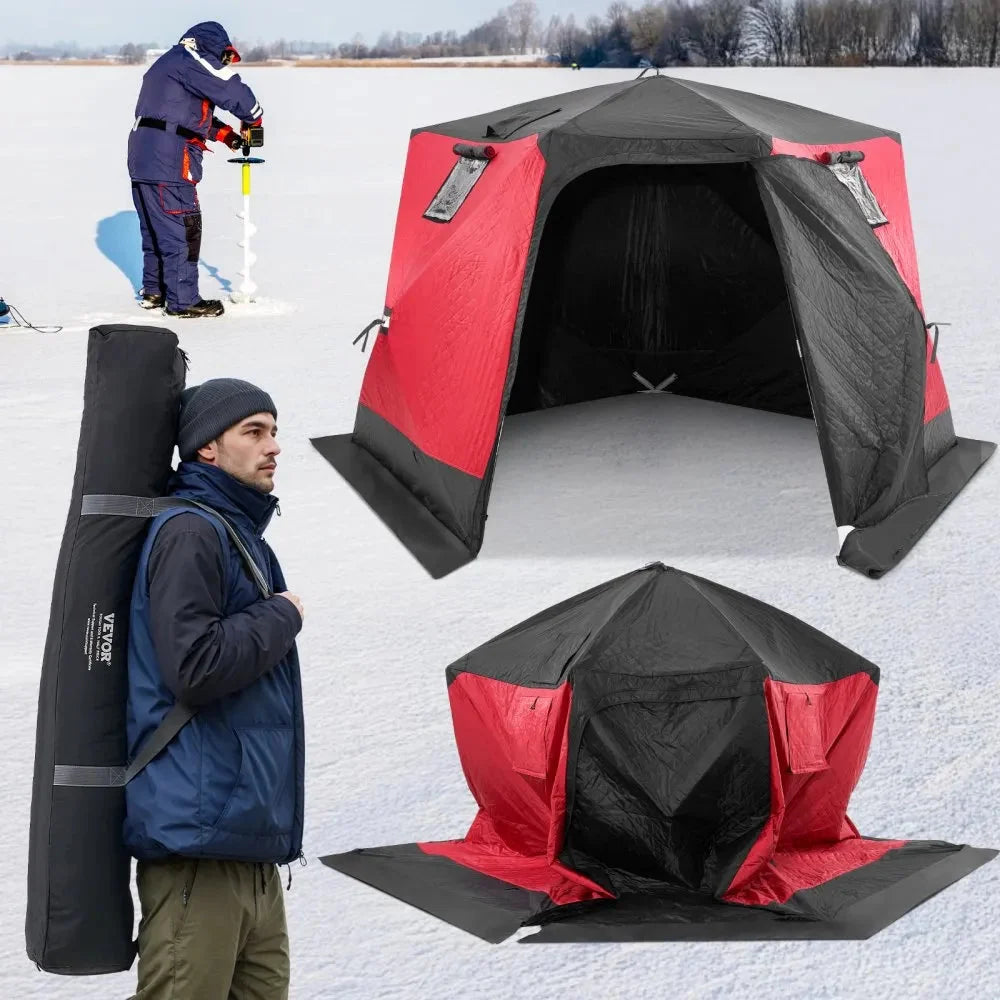 VEVOR Portable Ice Shelter, 4-6 Person Insulated Pop-Up Ice Fishing Tent, 50 Square Feet Fishable Area, Thermal Ice Shanty for Winter Fishing, Ice Cube with Anchors, Ropes, Carrying Bag, 130