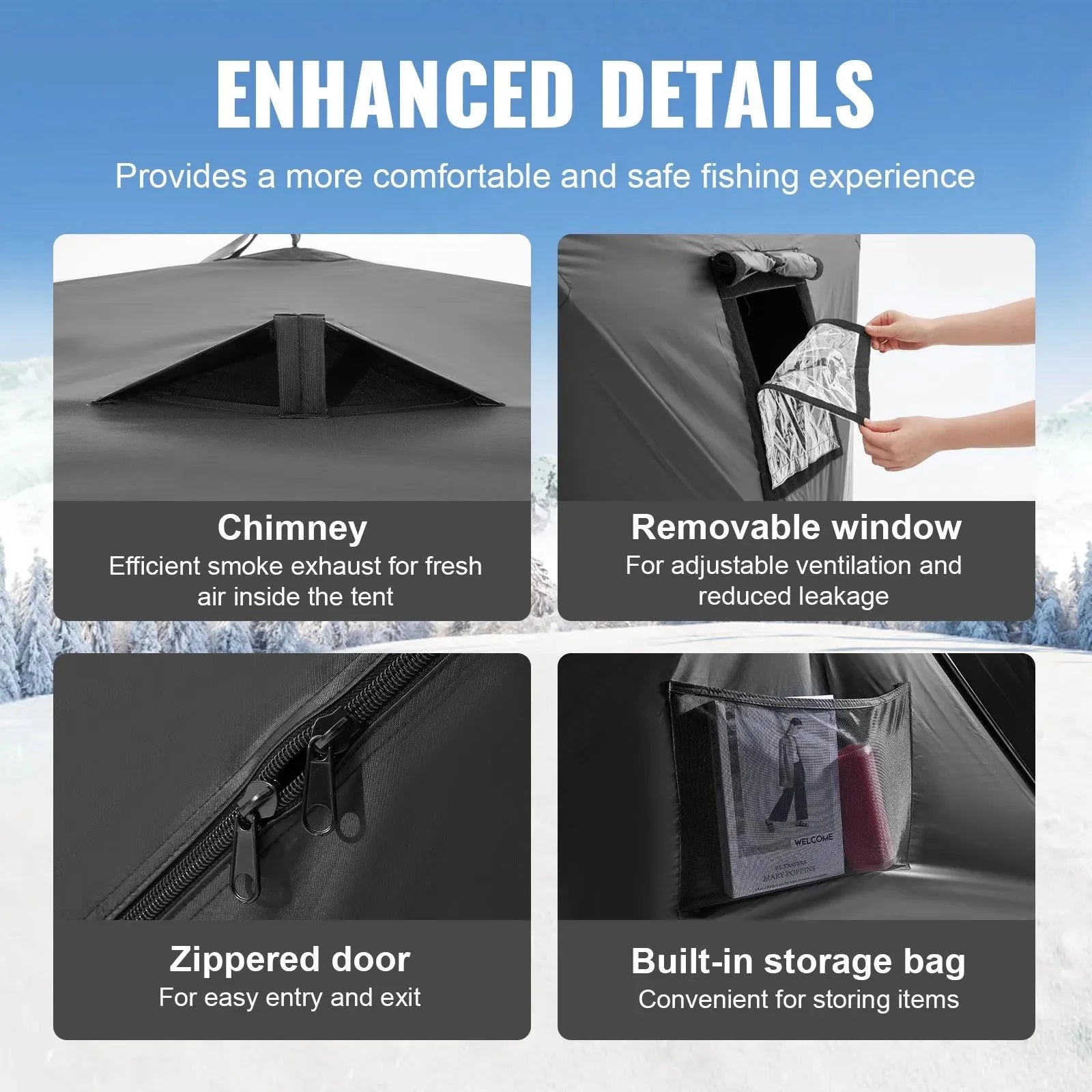 VEVOR Portable Ice Shelter, 6-8 Person Pop-Up Ice Fishing Tent, 70 Square Feet Fishable Area, Ice Shanty for Winter Fishing, Waterproof Oxford Ice Cube with Anchors/Ropes/Carrying Bag, 142