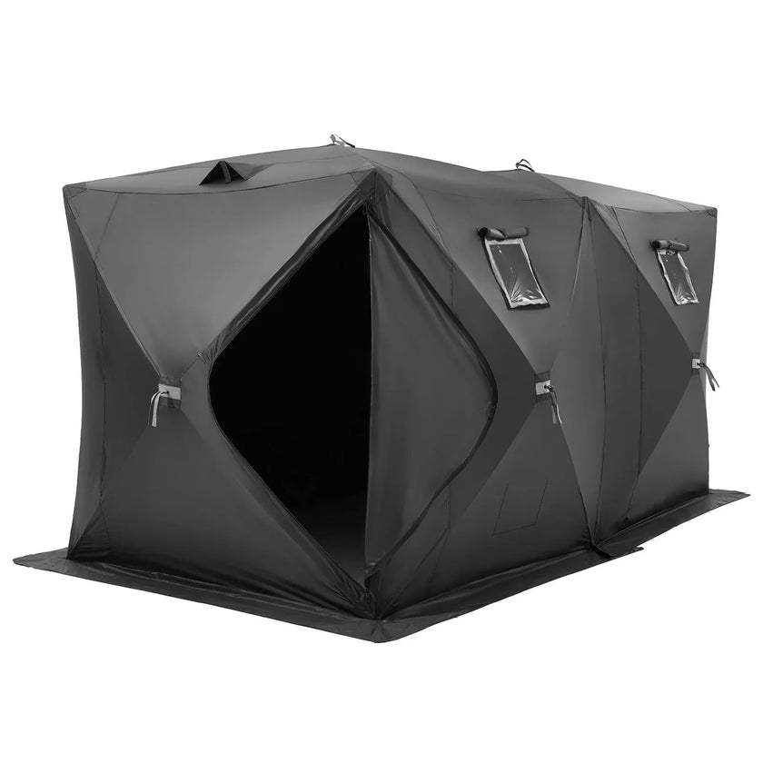 VEVOR Portable Ice Shelter, 6-8 Person Pop-Up Ice Fishing Tent, 70 Square Feet Fishable Area, Ice Shanty for Winter Fishing, Waterproof Oxford Ice Cube with Anchors/Ropes/Carrying Bag, 142
