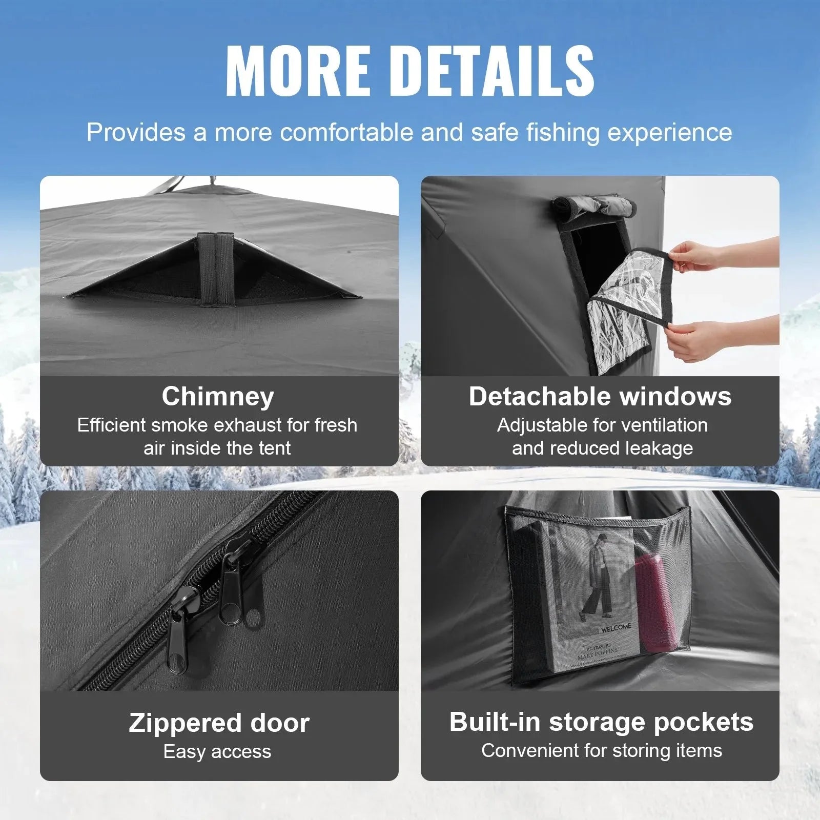VEVOR Portable Ice Shelter, 3-4 Person Pop-Up Ice Fishing Tent, 35 Square Feet Fishable Area, Ice Shanty for Winter Fishing, Waterproof Oxford Ice Cube with Anchors/Ropes/Carrying Bag, 71