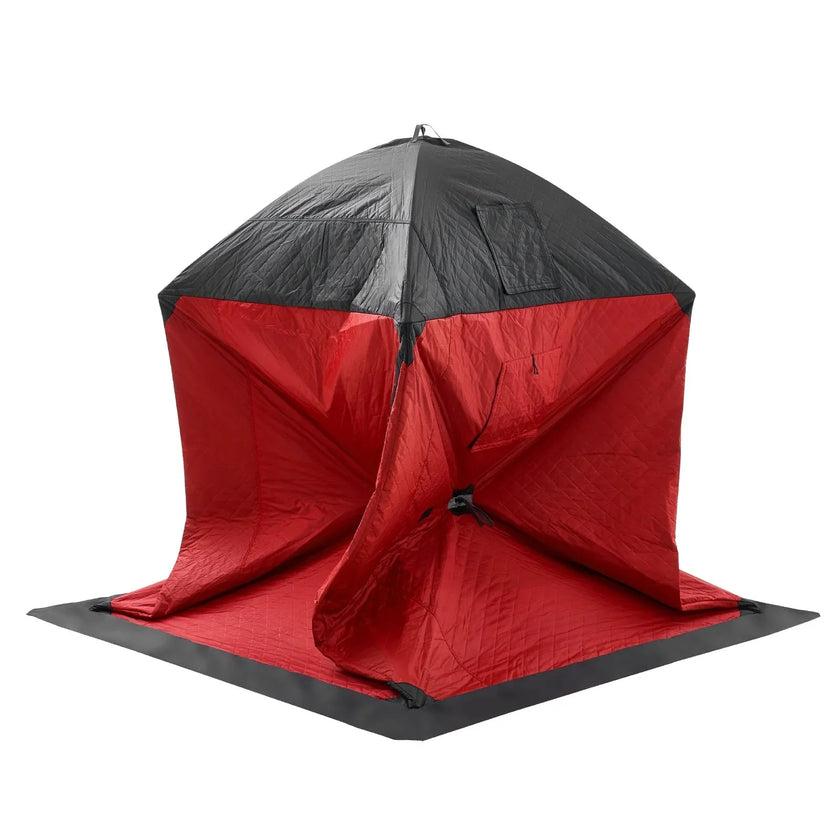 VEVOR Portable Ice Shelter, 3-4 Person Insulated Pop-Up Ice Fishing Tent, 35 Square Feet Fishable Area, Thermal Ice Shanty for Winter Fishing, Ice Cube with Anchors, Ropes, Carrying Bag, 71