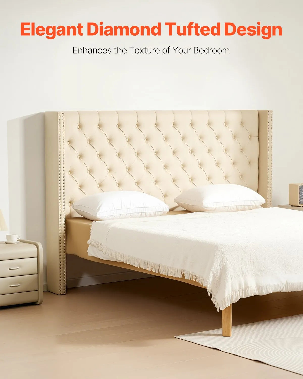 VEVOR Headboard for King Size Bed with Adjustable Height Sponge & Fabric Cream