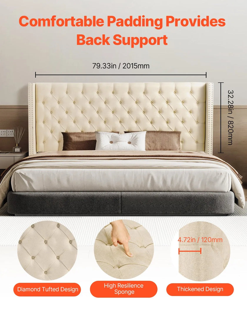 VEVOR Headboard for King Size Bed with Adjustable Height Sponge & Fabric Cream