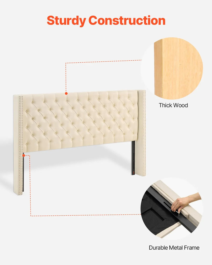 VEVOR Headboard for King Size Bed with Adjustable Height Sponge & Fabric Cream