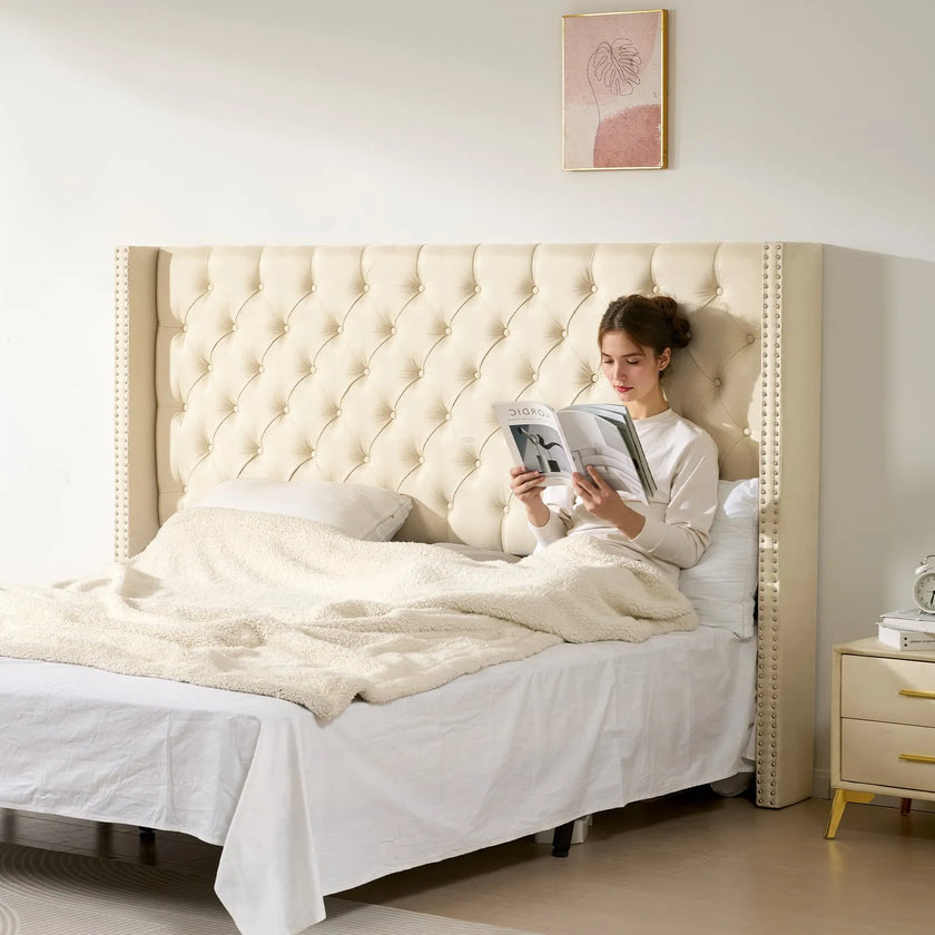 VEVOR Headboard for King Size Bed with Adjustable Height Sponge & Fabric Cream
