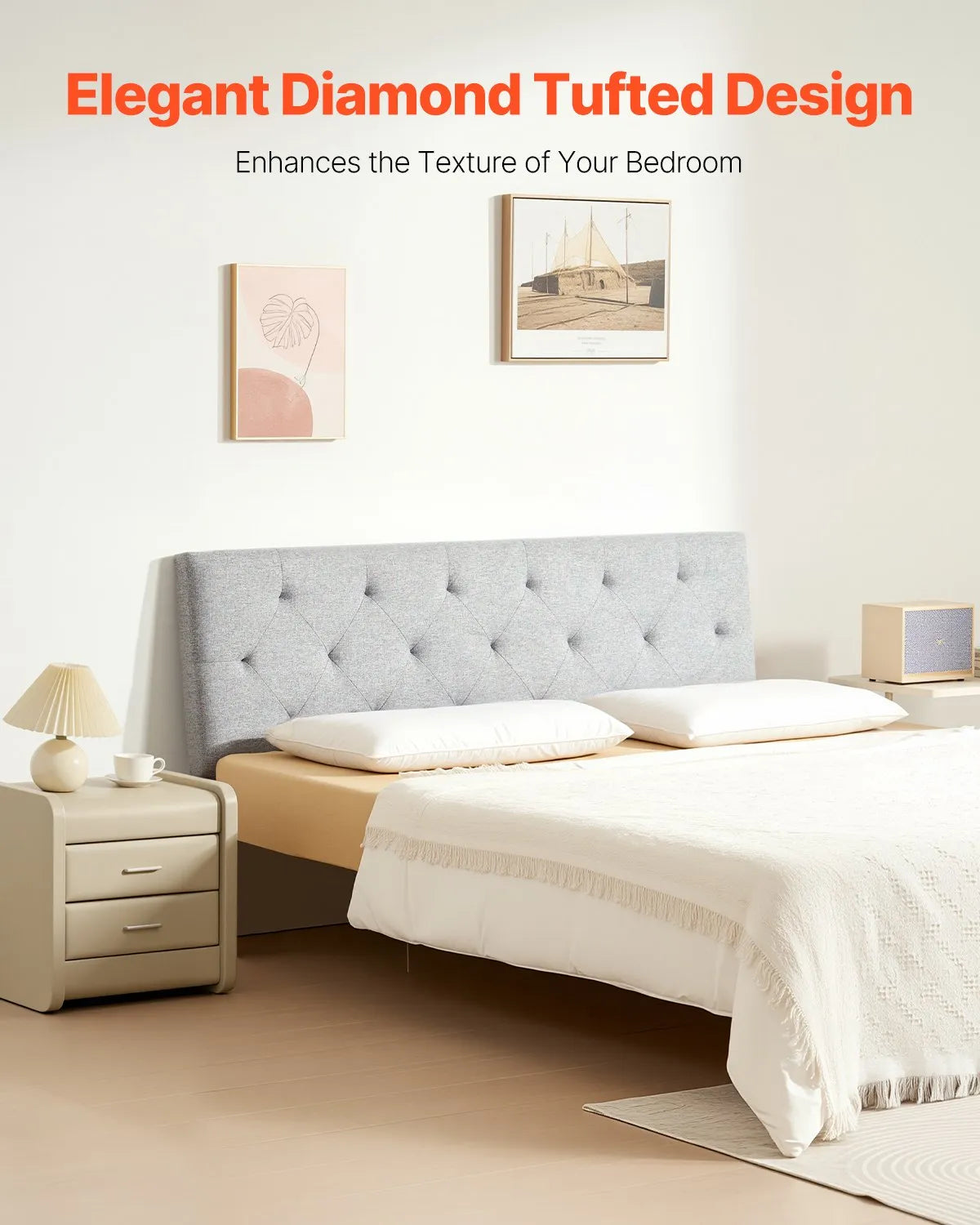 VEVOR Headboard for Full Size Bed with Adjustable Height Sponge & Fabric Grey