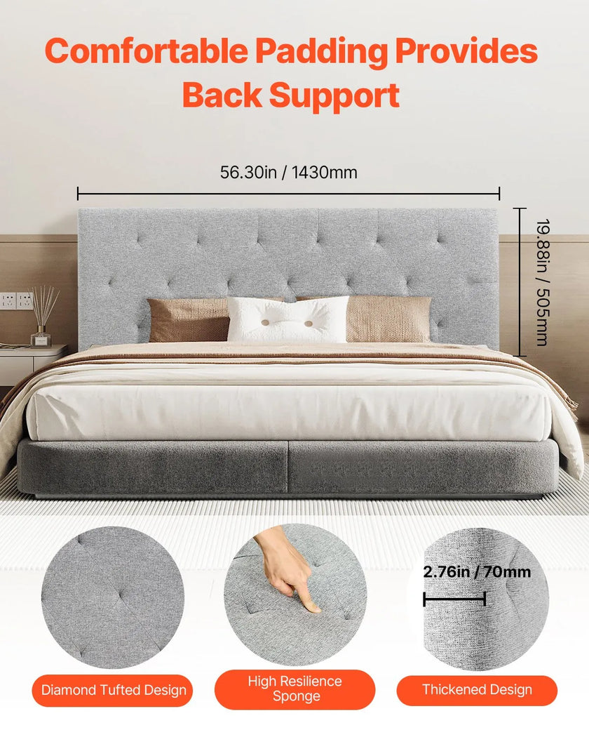 VEVOR Headboard for Full Size Bed with Adjustable Height Sponge & Fabric Grey
