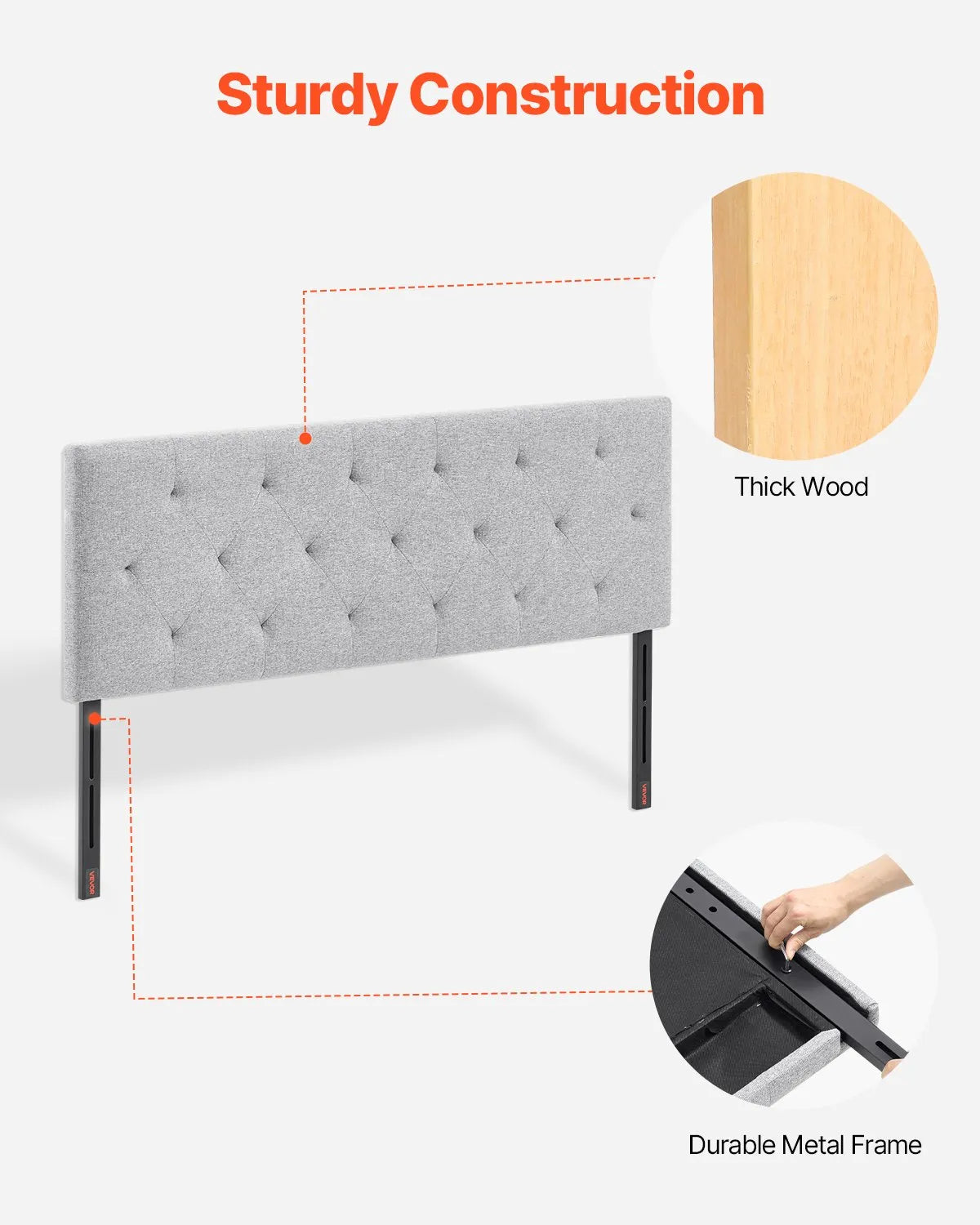 VEVOR Headboard for Full Size Bed with Adjustable Height Sponge & Fabric Grey