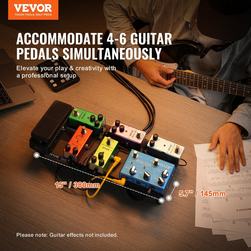 VEVOR Guitar Pedal Board, 15'' x 5.7'', Aluminum Alloy 0.8 lbs Super Light Guitar Effects PedalBoard with Carry Bag High Quality Tape Fixed Strap Shoulder Strap, Accommodate 4-6 Guitar Pedals, Small