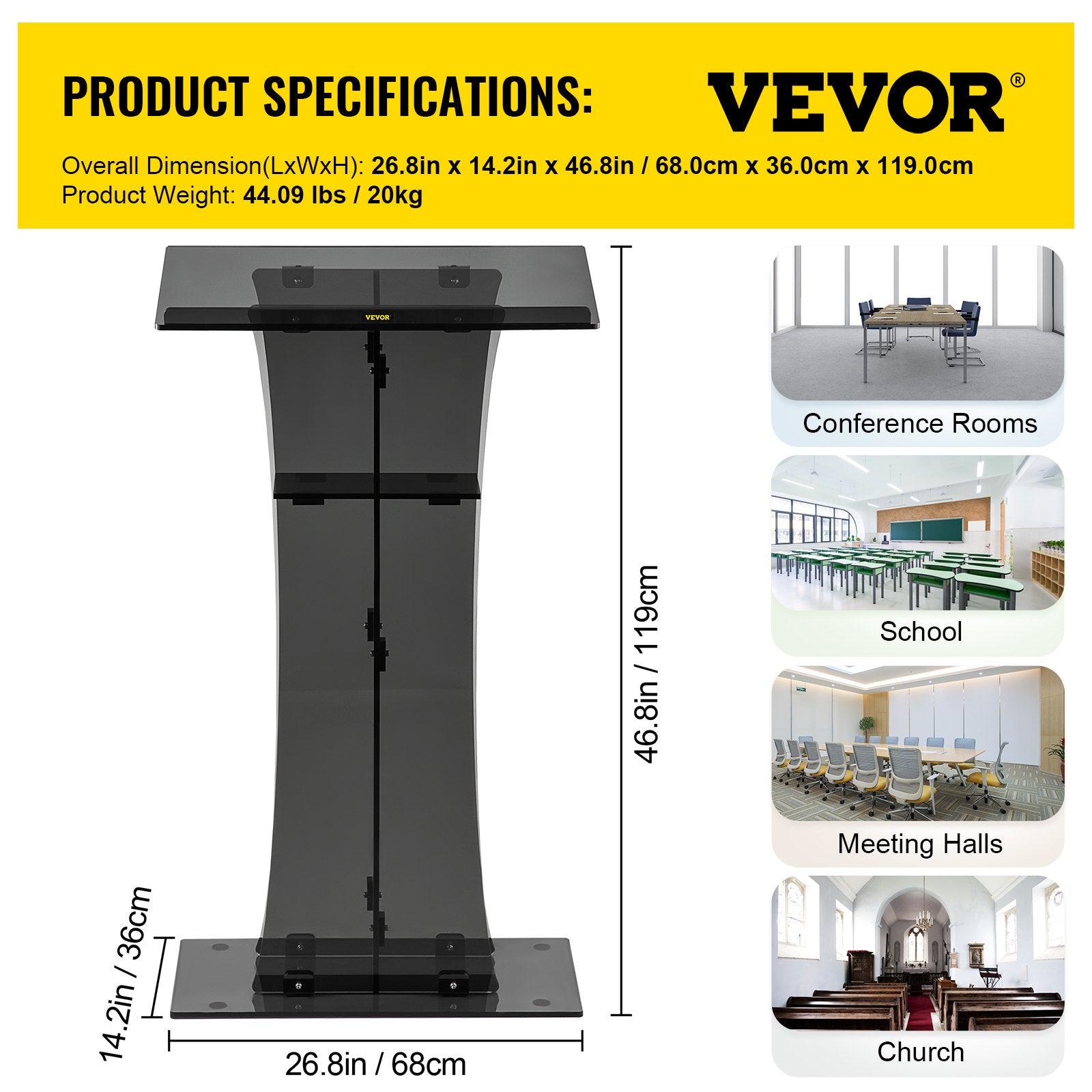 VEVOR Acrylic Pulpit, 47