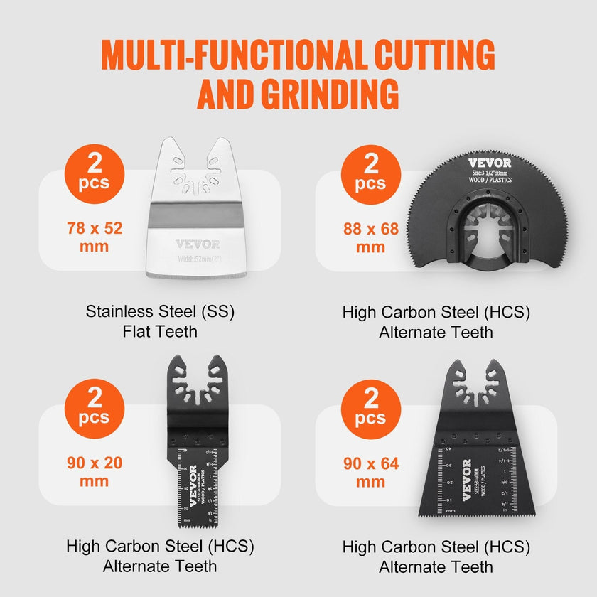 VEVOR 30PCS Multi Tool Blades Kits, Universal Quick Release Oscillating Saw Blades, 8 Types Wood Metal Plastic Oscillating Tool Blades, Fit Dewalt Bosch Milwaukee Hitachi Chicago Craftsman