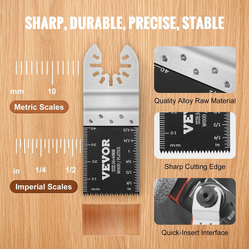 VEVOR 30PCS Multi Tool Blades Kits, Universal Quick Release Oscillating Saw Blades, 8 Types Wood Metal Plastic Oscillating Tool Blades, Fit Dewalt Bosch Milwaukee Hitachi Chicago Craftsman