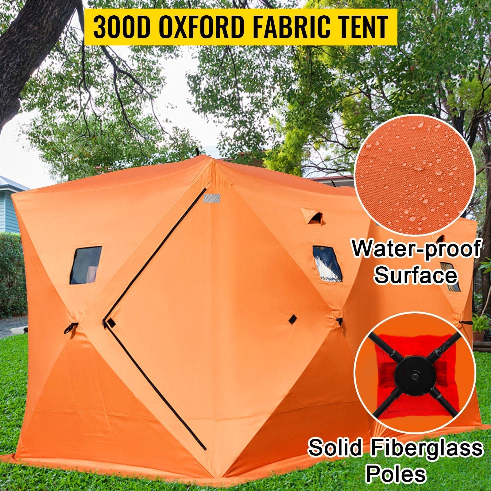 VEVOR 8 Person Ice Fishing Shelter Tent, 300D Oxford Fabric Portable Ice Shelter with Pop-up Pull Design, Strong Waterproof and Windproof Ice Fish Shelter for Outdoor Fishing, Orange