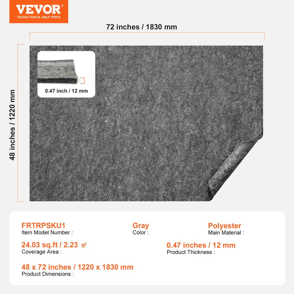 VEVOR Rug Pad Gripper 4' x 6' Protective Carpet Pad 0.47