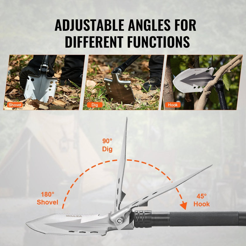 VEVOR Survival Shovel 11 in 1 Camping Shovel Folding Multitool Portable Compact