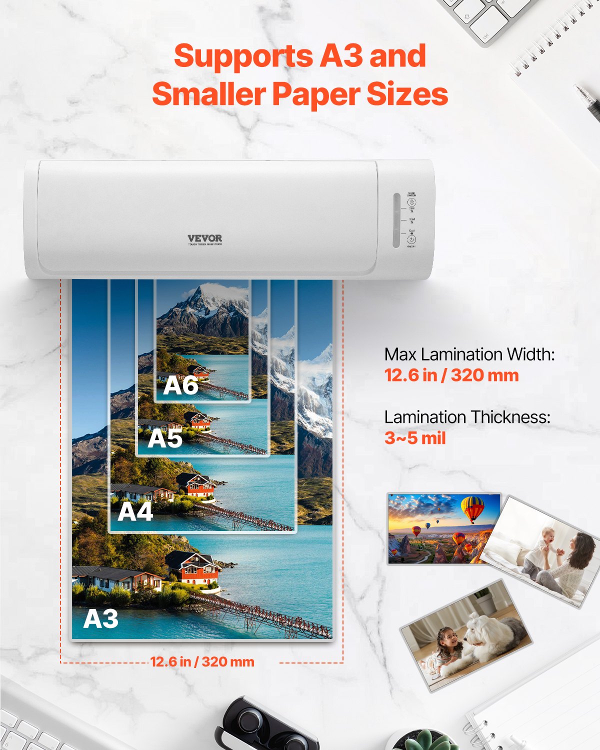 VEVOR Laminator Machine Cold & Hot Laminator for Max A3 Size 3-5 mil Thickness