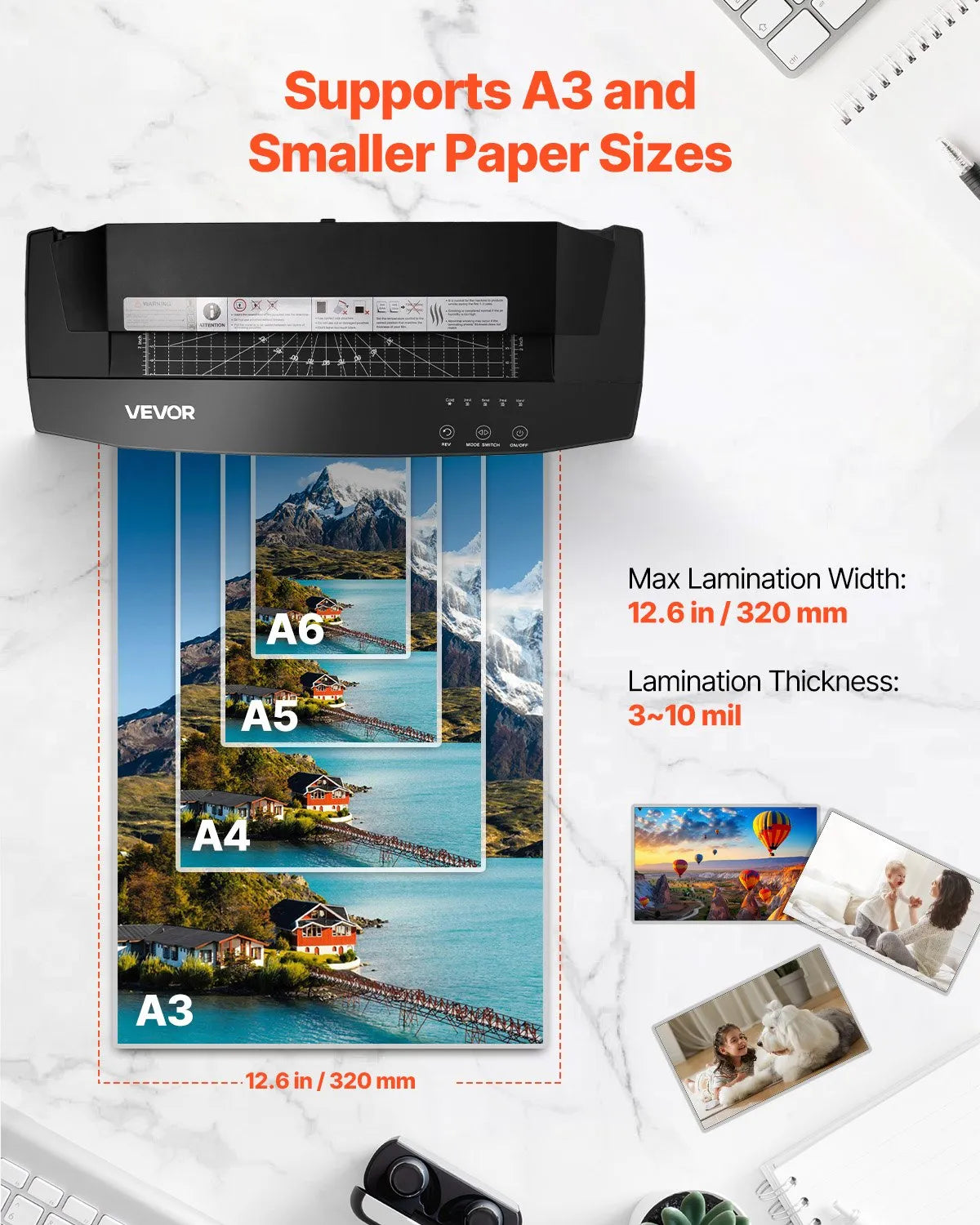 VEVOR Laminator Machine Cold & Hot Laminator for Max A3 Size 3-10 mil Thickness