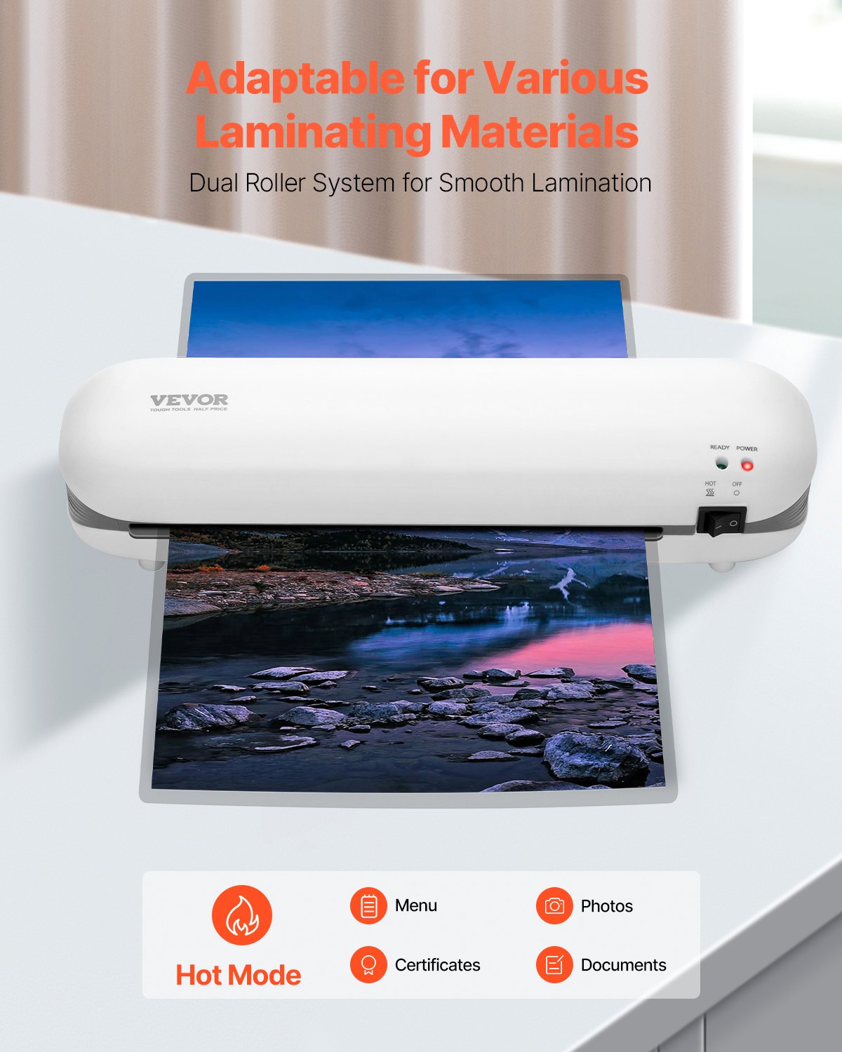 VEVOR Laminator Machine Thermal Laminator for Max A4 Size 3-5mil Thickness White