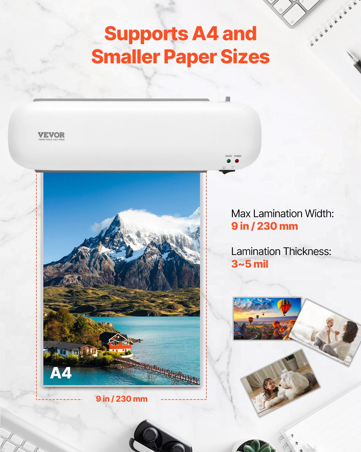 VEVOR Laminator Machine Thermal Laminator for Max A4 Size 3-5mil Thickness White