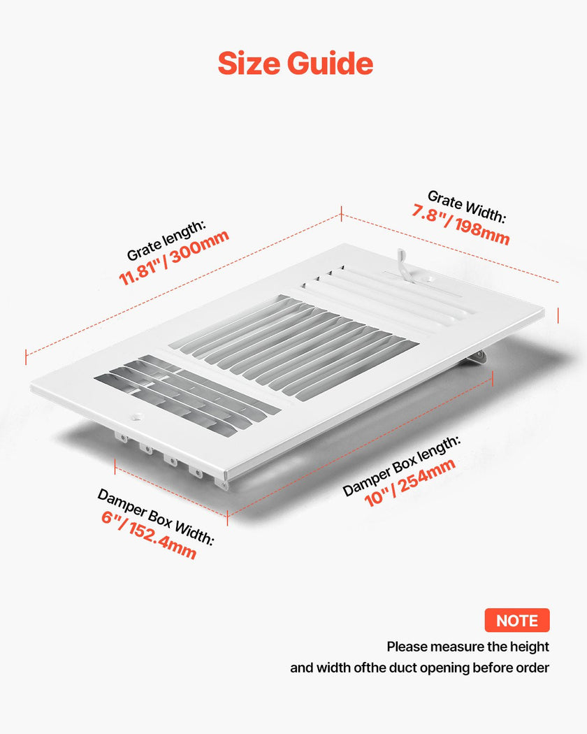VEVOR Floor Registers 3-Way 6x10 Inch Iron Floor Vents HVAC Grilles 6-Pack White