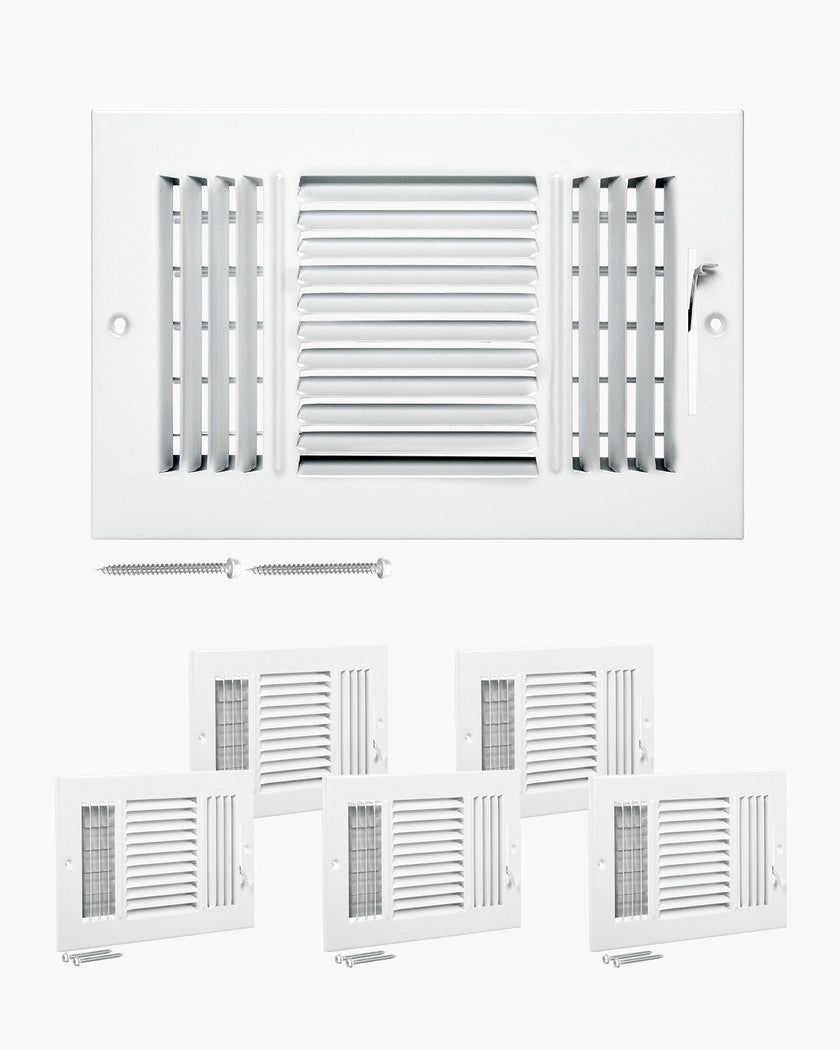 VEVOR Floor Registers 3-Way 6x10 Inch Iron Floor Vents HVAC Grilles 6-Pack White
