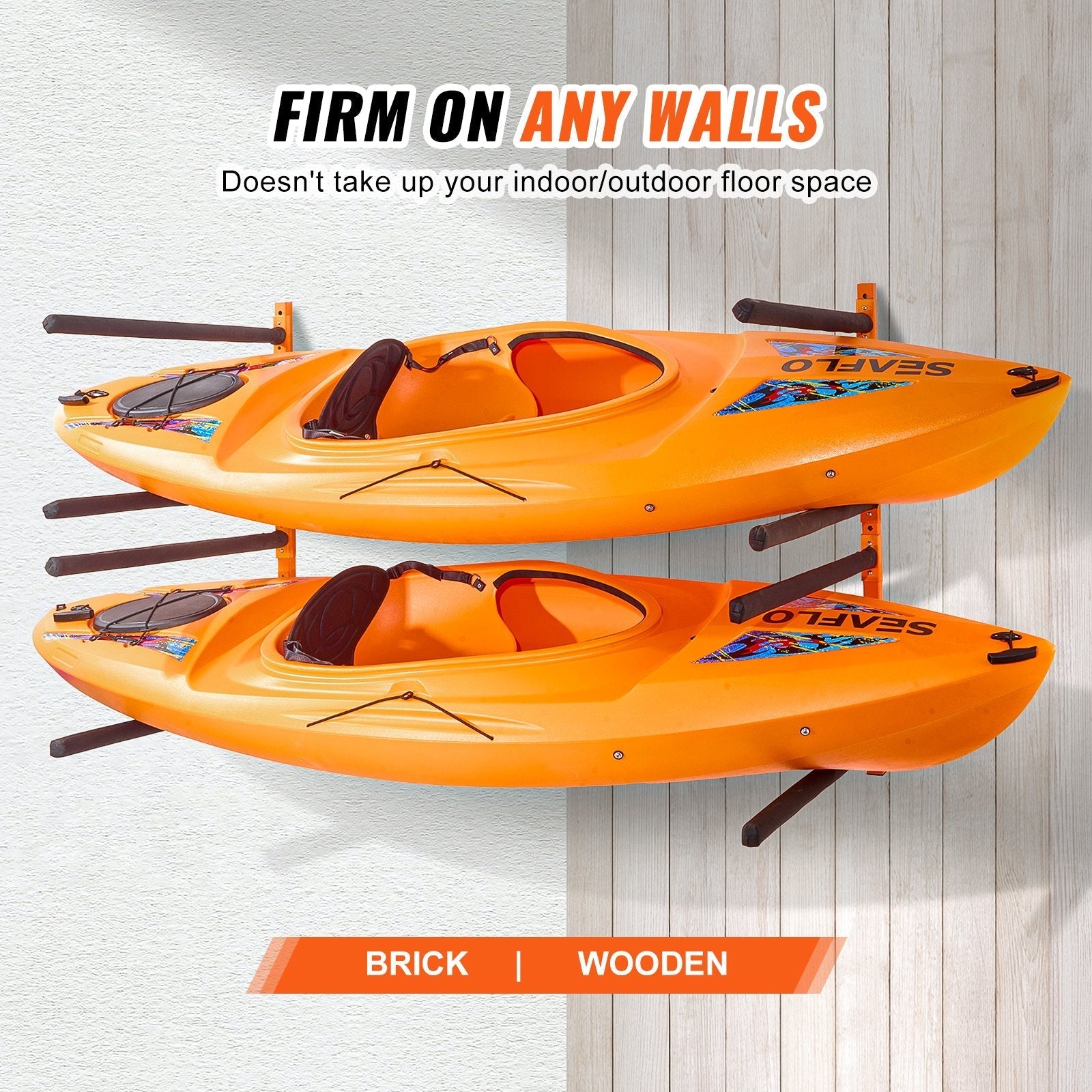 VEVOR Wall Kayak Storage Rack, 4-Capacity Wall Mounted Kayak Holders for Kayak Canoe Paddle Board, Kayak Storage Hooks with Adjustable Padded Arms, 400 LBS Load Kayak Hanger for Indoor Outdoor Garage