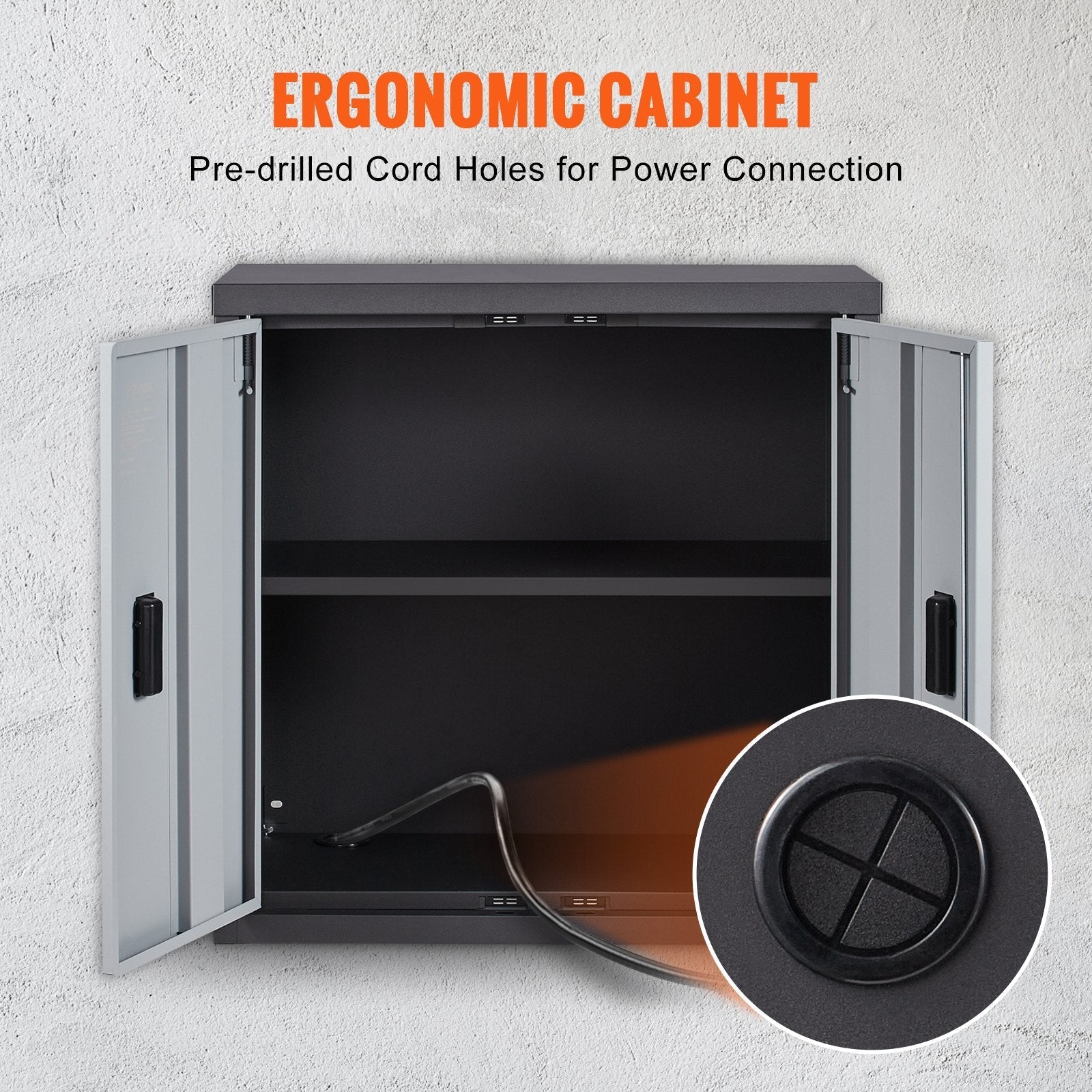 VEVOR Foldable Wall Cabinet, Metal Garage Cabinet Wall Mounted 26” Small Cabinet 240 LBS Loading Capacity Adjustable Shelf Magnetic Door File Locker for Garage Office Home Black