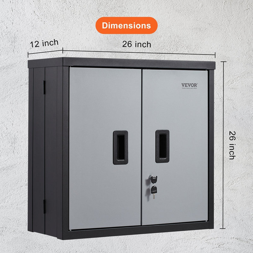 VEVOR Foldable Wall Cabinet, Metal Garage Cabinet Wall Mounted 26” Small Cabinet 240 LBS Loading Capacity Adjustable Shelf Magnetic Door File Locker for Garage Office Home Black