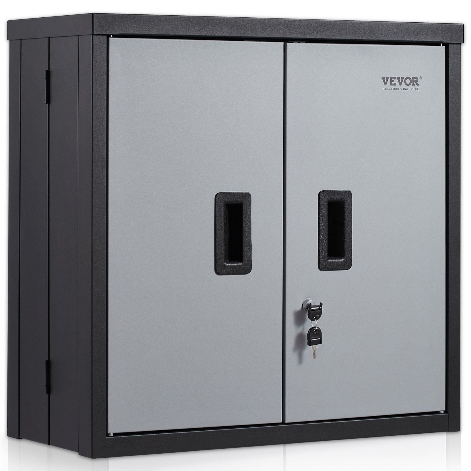 VEVOR Foldable Wall Cabinet, Metal Garage Cabinet Wall Mounted 26” Small Cabinet 240 LBS Loading Capacity Adjustable Shelf Magnetic Door File Locker for Garage Office Home Black