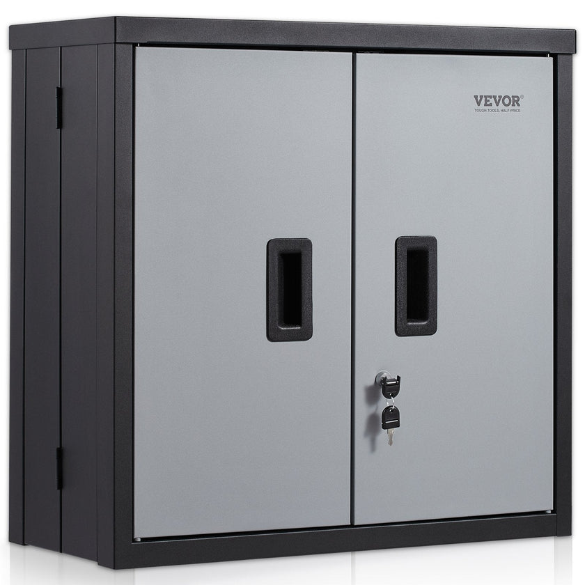 VEVOR Foldable Wall Cabinet, Metal Garage Cabinet Wall Mounted 26” Small Cabinet 240 LBS Loading Capacity Adjustable Shelf Magnetic Door File Locker for Garage Office Home Black
