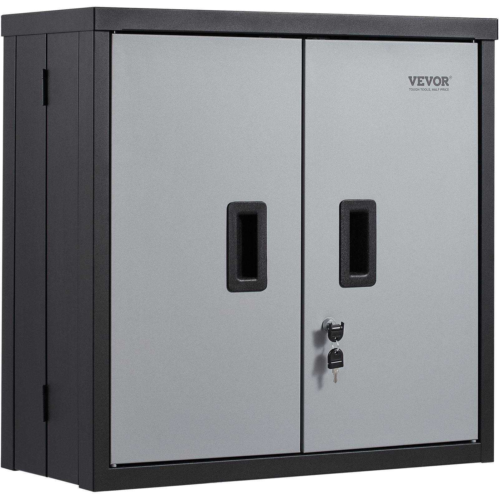 VEVOR Foldable Wall Cabinet, Metal Garage Cabinet Wall Mounted 26” Small Cabinet 240 LBS Loading Capacity Adjustable Shelf Magnetic Door File Locker for Garage Office Home Black