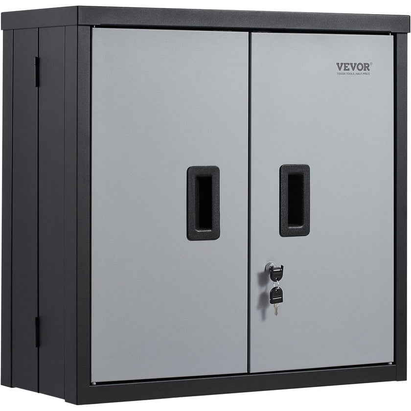 VEVOR Foldable Wall Cabinet, Metal Garage Cabinet Wall Mounted 26” Small Cabinet 240 LBS Loading Capacity Adjustable Shelf Magnetic Door File Locker for Garage Office Home Black