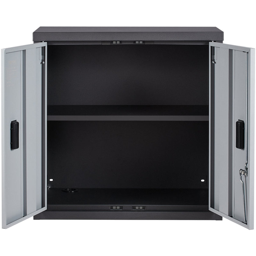 VEVOR Foldable Wall Cabinet, Metal Garage Cabinet Wall Mounted 26” Small Cabinet 240 LBS Loading Capacity Adjustable Shelf Magnetic Door File Locker for Garage Office Home Black