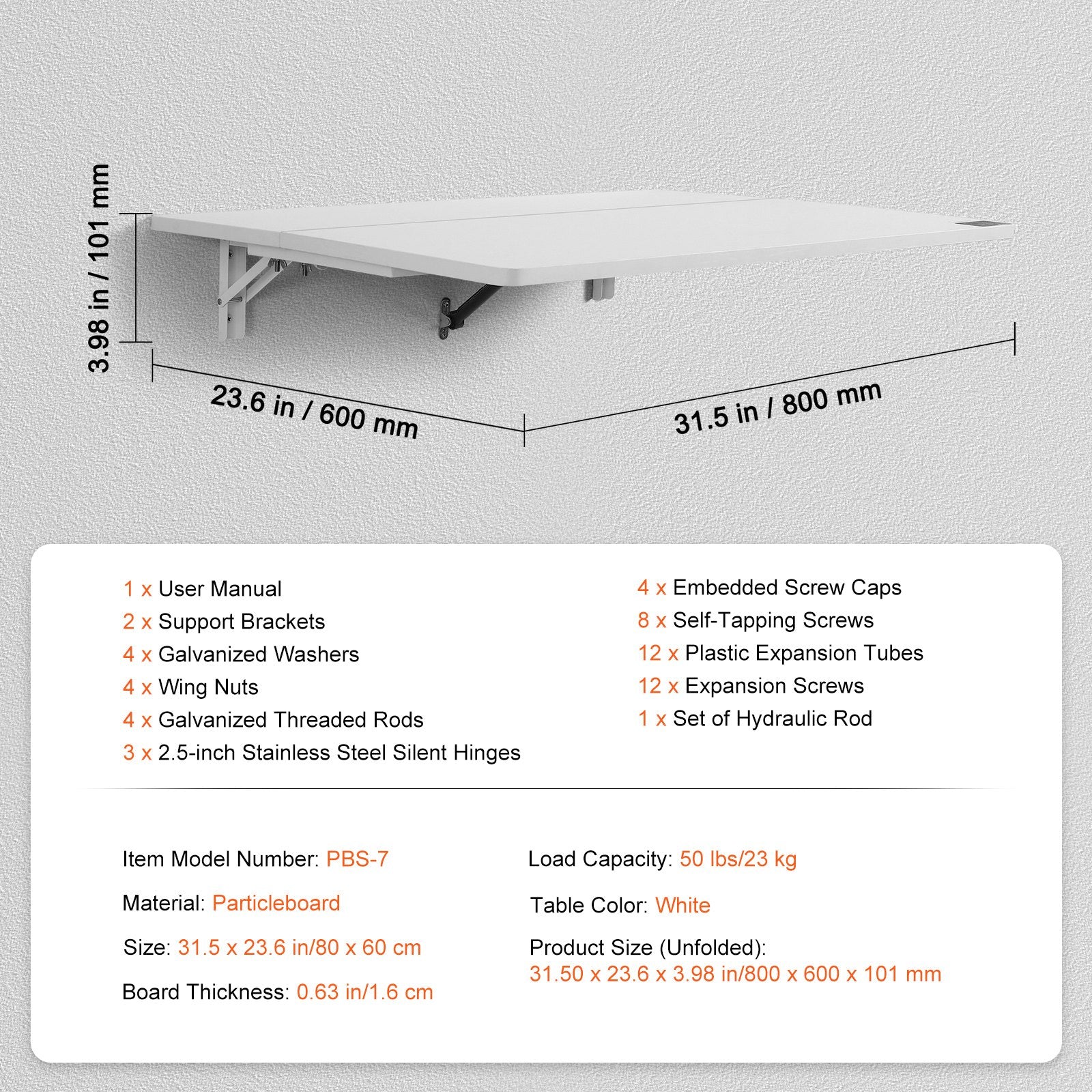 VEVOR Wall Mounted Folding Table, 31.5