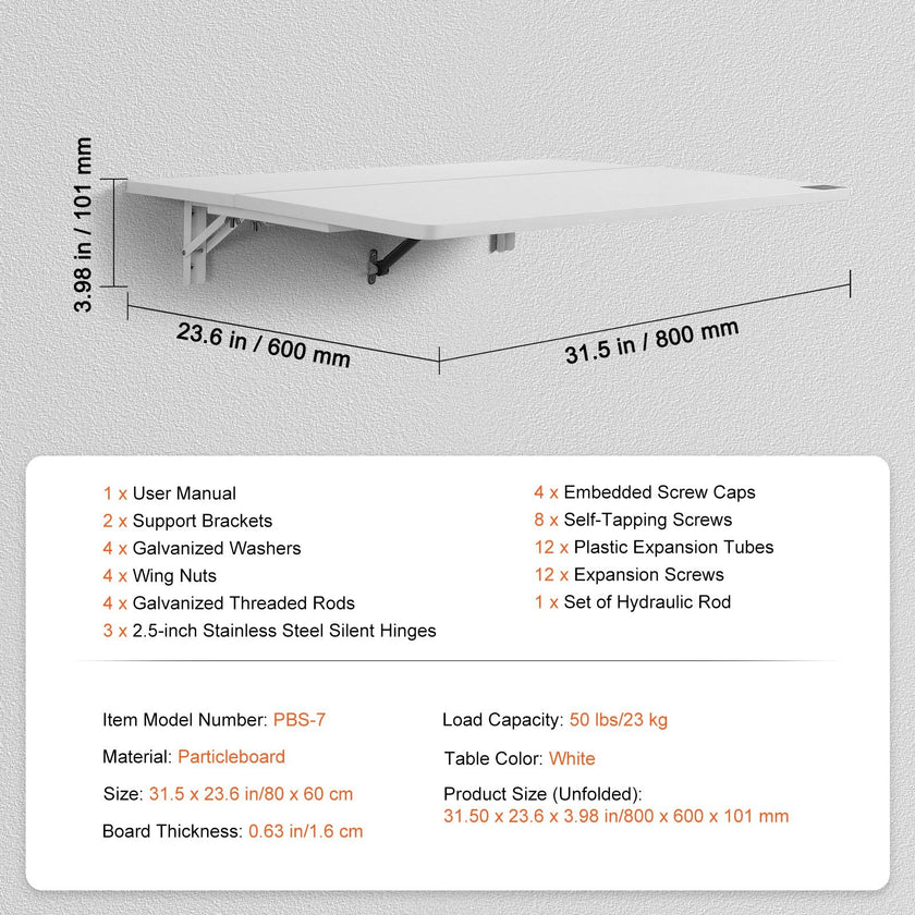 VEVOR Wall Mounted Folding Table, 31.5