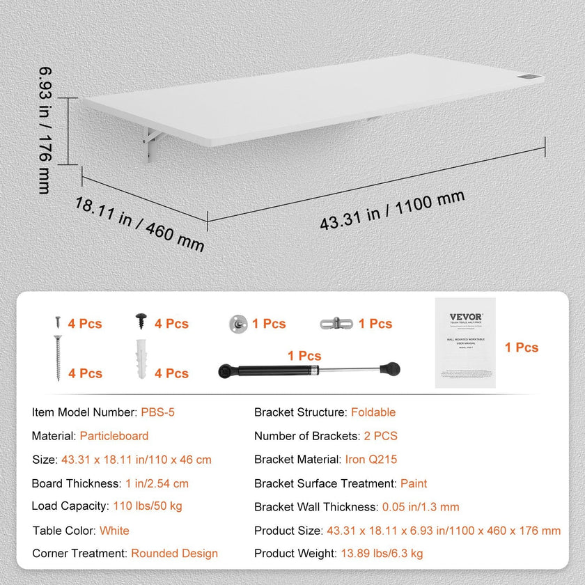 VEVOR Wall Mounted Folding Table, 43.31