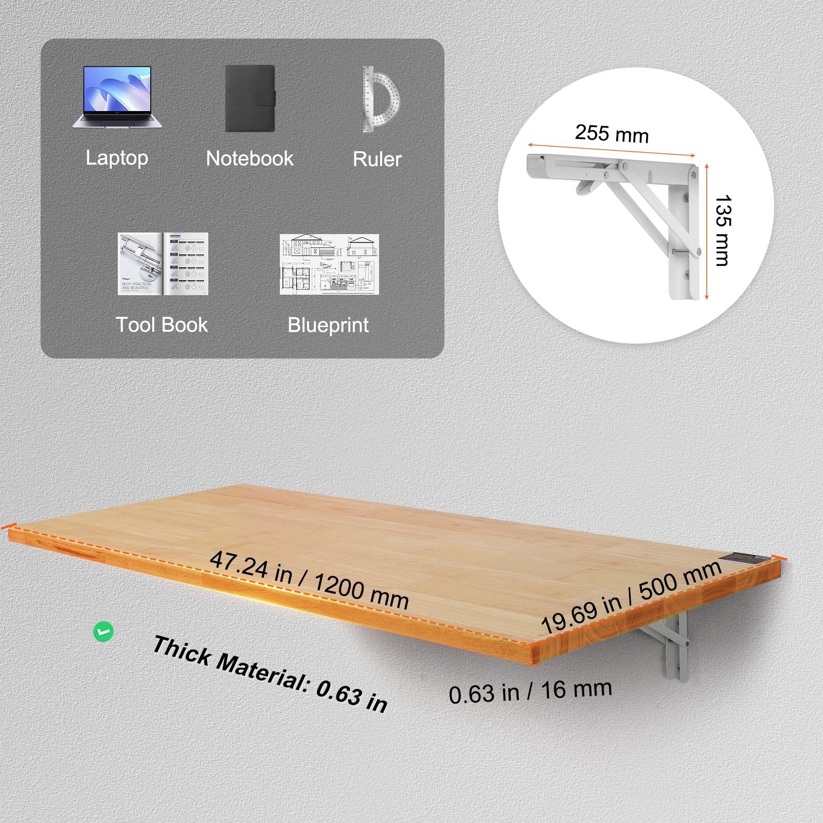 VEVOR Wall Mounted Folding Table, 47.24