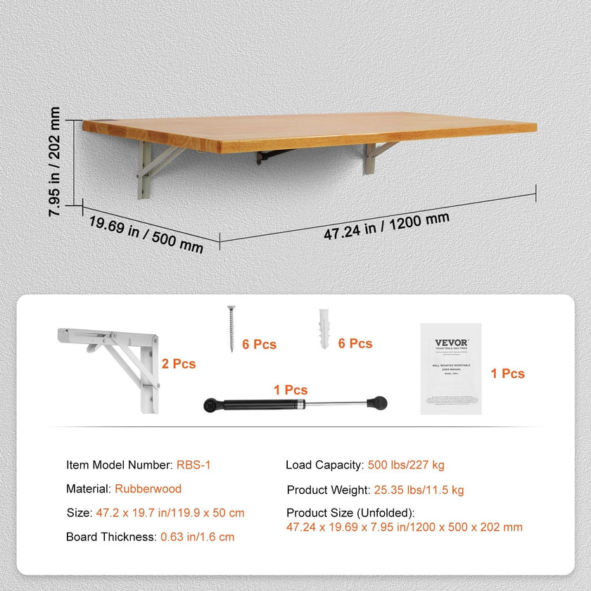 VEVOR Wall Mounted Folding Table, 47.24