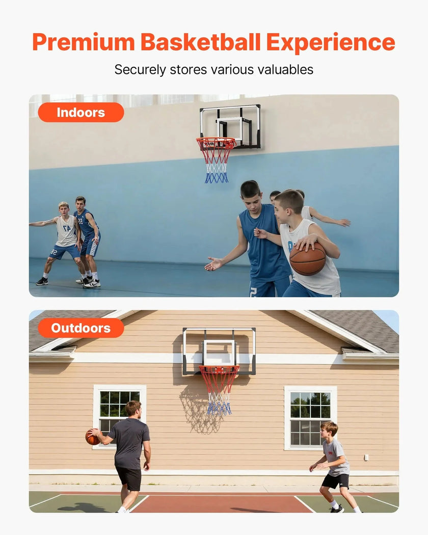 VEVOR Wall Mount Basketball Hoop, 44-inch PC Backboard Mounted Basketball Hoop Outdoor with Solid Steel, 0.08 inch Thickened Backboard, Thickened Woven Nylon Basketballs Net, Indoor & Outdoor Use