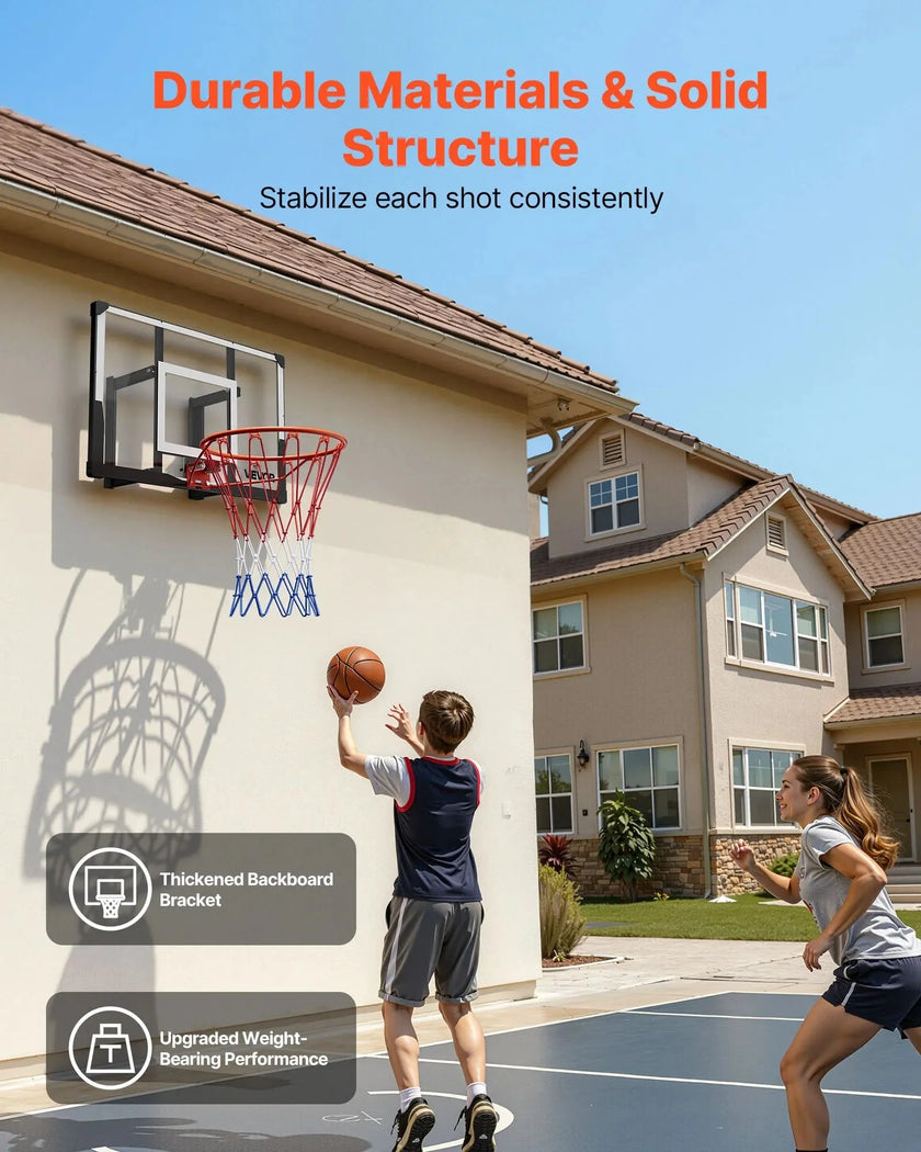 VEVOR Wall Mount Basketball Hoop, 44-inch PC Backboard Mounted Basketball Hoop Outdoor with Solid Steel, 0.08 inch Thickened Backboard, Thickened Woven Nylon Basketballs Net, Indoor & Outdoor Use
