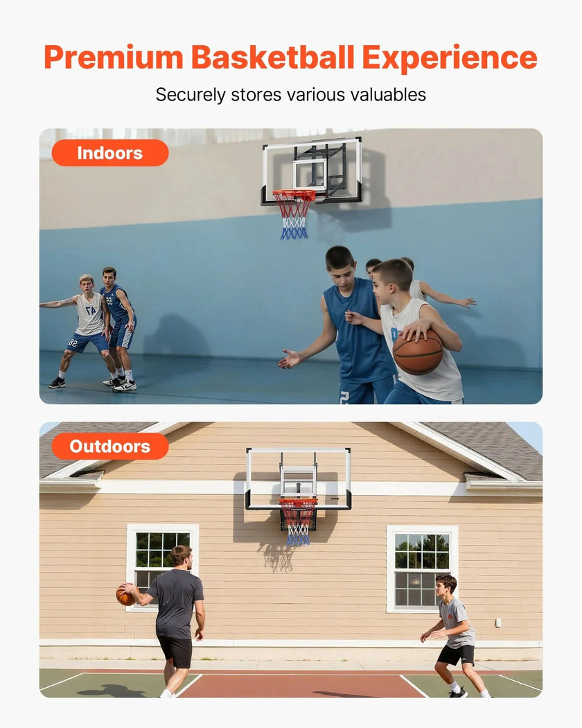 VEVOR Wall Mount Basketball Hoop, 54-inch PC Backboard Mounted Basketball Hoop Outdoor with Hand-Crank Adjustment, 0.11 inch Thickened Backboard, Classic Basketballs Hoops Design, Indoor & Outdoor Use
