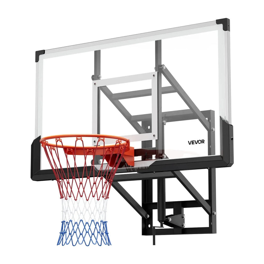 VEVOR Wall Mount Basketball Hoop, 54-inch PC Backboard Mounted Basketball Hoop Outdoor with Hand-Crank Adjustment, 0.11 inch Thickened Backboard, Classic Basketballs Hoops Design, Indoor & Outdoor Use