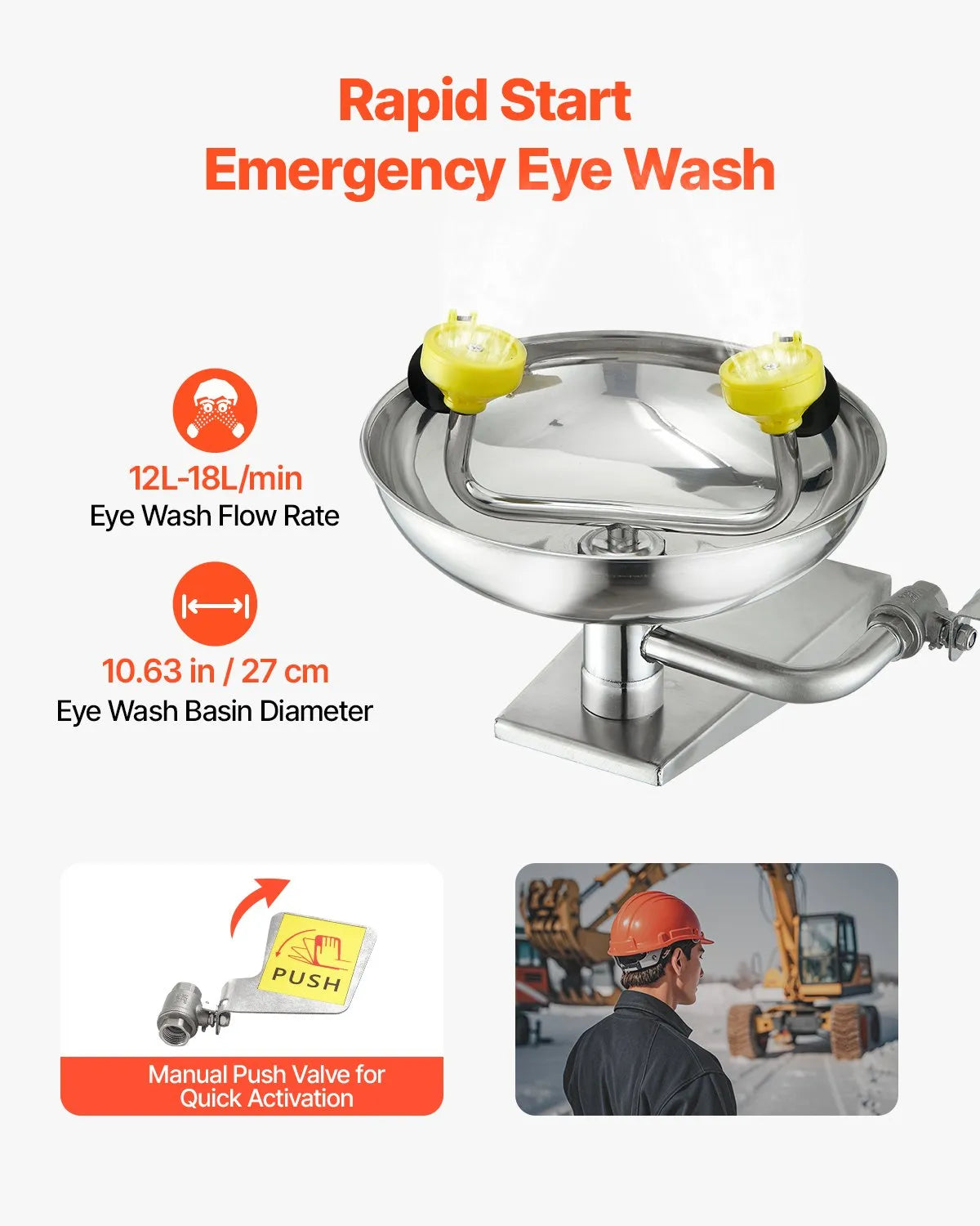 VEVOR Eyewash Emergency Face Eye Washing Station Stainless Steel Wall-Mounted