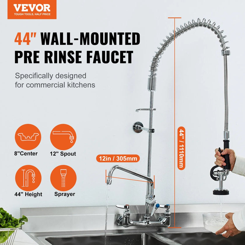 VEVOR Commercial Faucet with Pre-Rinse Sprayer, 44