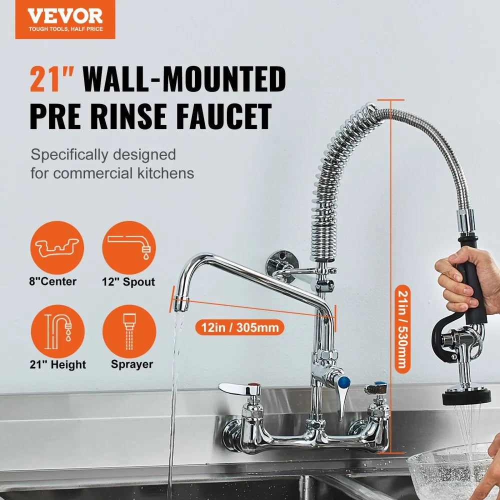 VEVOR Commercial Faucet with Pre-Rinse Sprayer, 21