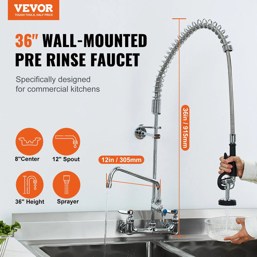 VEVOR Commercial Faucet with Pre-Rinse Sprayer, 36